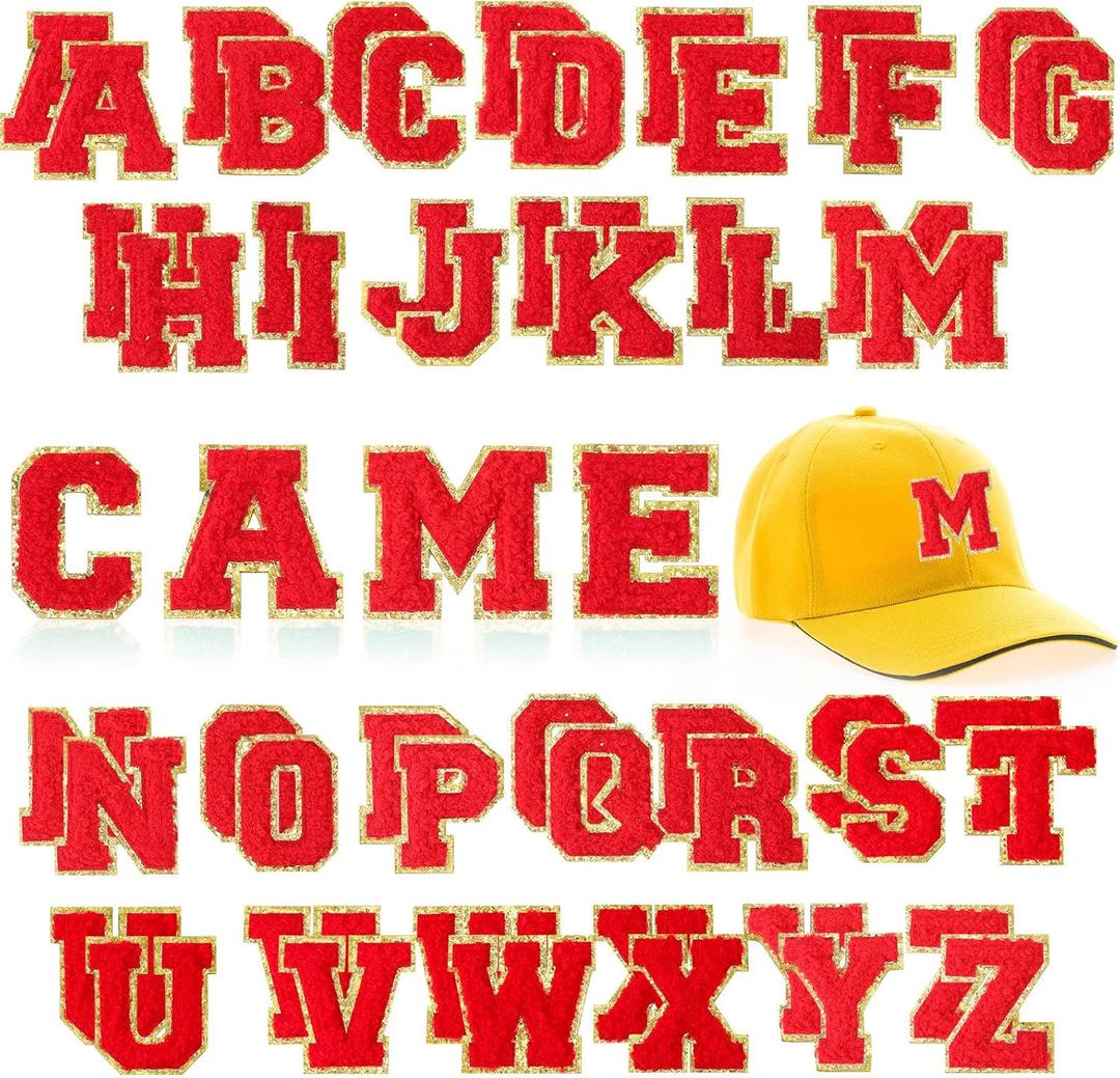 WILLBOND 52 Pcs Self Adhesive Chenille Letter Patches, 2.2/2.8 Inch A-Z Embroidered Alphabet Stickers for Clothes Bags Hats DIY Craft Supplies Christmas Personalized Gifts(Red,2.2 Inch)