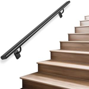 Industrial Stair Handrail Wall-Mounted Hand Rails for Indoor Stairs Black Pipe Stair Railing Indoor Metal Hand Rail for Indoor & Outdoor Steps Aluminum Staircase Handrail for Stairs 3ft