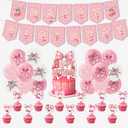 2 x Pink Bow Cherry Birthday Party Decorations Supplies Pink Bow Basketball Party Decorations Includes Happy Birthday Banner Balloons Cake Toppers Cupcake Toppers for Girls