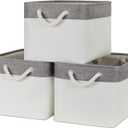 Bidtakay White Baskets with Cotton Rope Handles Decorative Storage Bins [3-pack] Fabric Bins for Organization Linen Closet Shelf Storage Baskets for Clothes Toys Towels 15 X 11 X 9.5 Inches