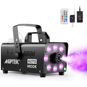 AGPTEK Smoke Machine, Fog Machine with 13 Colorful LED Lights Effect, 500W and 2000CFM Fog with 1 Wired Receiver and 2 Wireless Remote Controls, Perfect for Wedding, Halloween, Party and Stage Effect