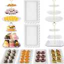 10 Pack Dessert Table Display Set, 4 Sets 3 Tier Cupcake Stand, 6 Pcs Food Serving Trays, Tiered White Plastic Cup Cake Tower for Birthday Baby Shower Wedding and Tea Party Supplies (10, Large)