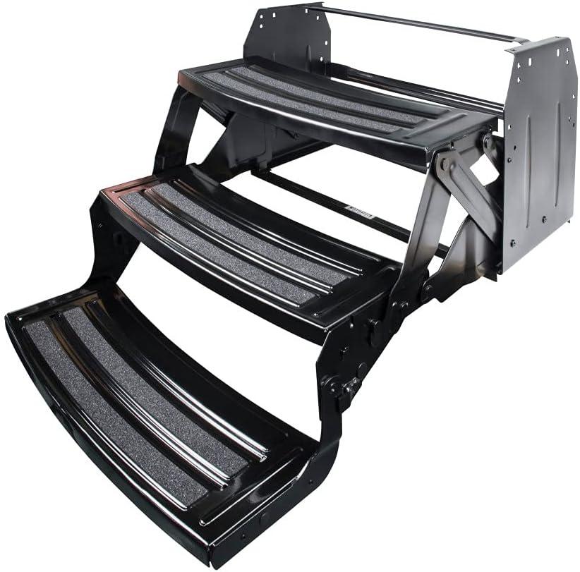 Lippert Components 432687 24' Radius Corner Manual Step - Triple, 7' Rise , Black