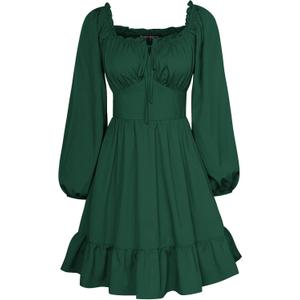 Scarlet Darkness Reansiaacne Corset Dress for Women Long Sleeve Off the Shoulder Mini Dress (Green, L)