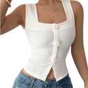 SOLY HUX Women's Tank Tops 3D Floral Square Neck Sleeveless Summer Going Out Crop Top (Beige, S)