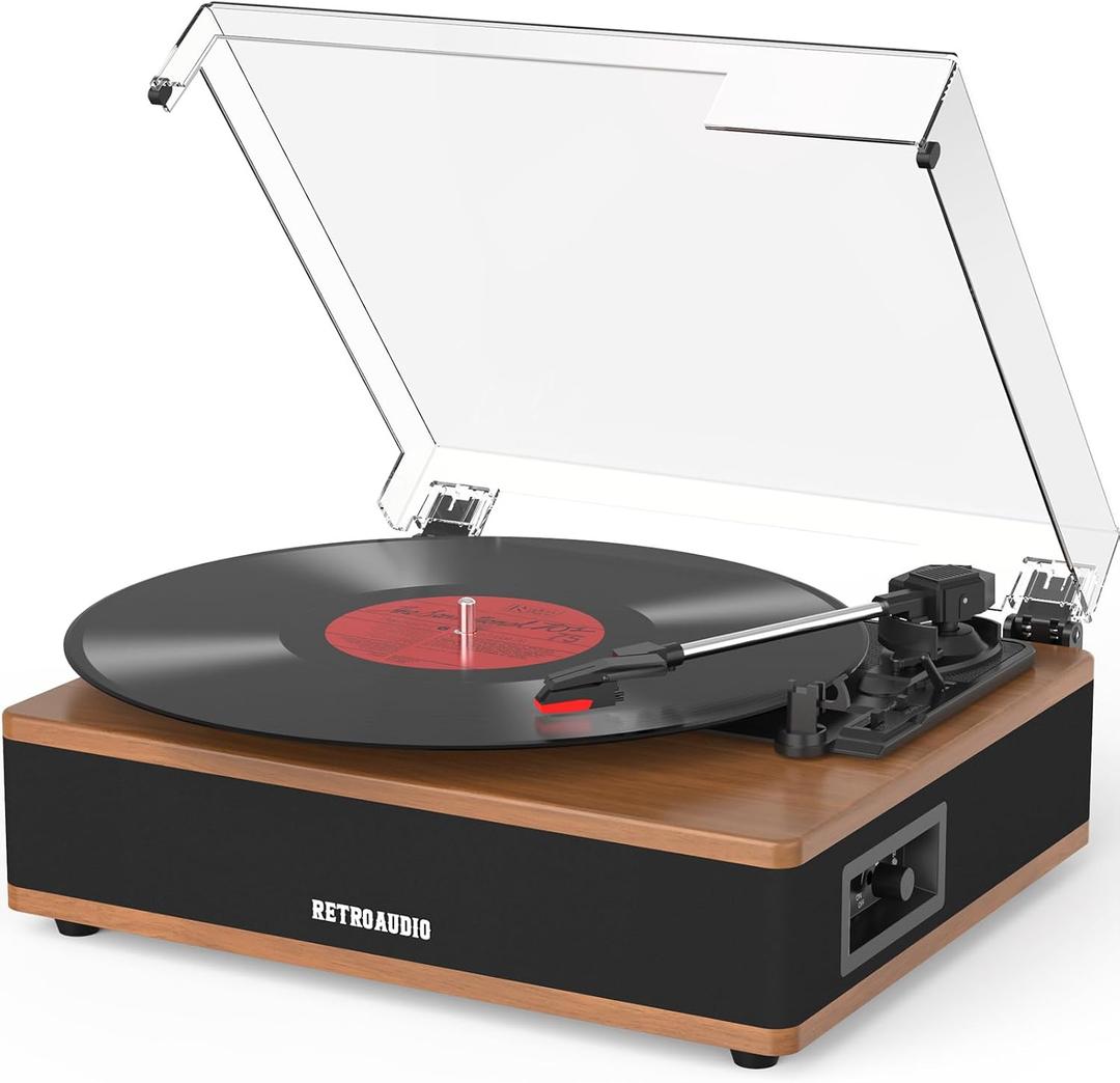 Vinyl Record Player Bluetooth Turntable with Built in Stereo Speakers Belt Drive 3 Speeds Turntables for Vinyl Records Support RCA Output, Aux in, Auto Stop Walnut Wood
