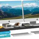 LAND·VOI Dual Monitor Stand Riser, 41.5'' Long Monitor Stand for 2 Monitors, Wood and Steel Computer Monitor Stand, Desktop Oraganizer with Pen Holder, Monitor Riser for Desk Computer, Laptop, TV, Black