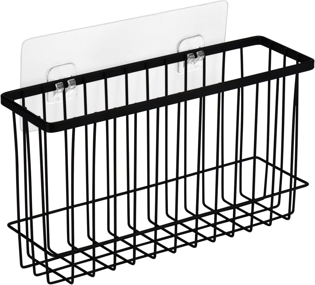 Toplife Wall Door Adhesive Kitchen Wrap Organizer Rack, No Drilling, Black (Set of 1)