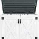 DWVO Outdoor Storage Shed, Weatherproof Resin, 35 Cu Ft Capacity, Horizontal Design, X-Shaped Lockable Door, Suitable for Bike, Garden Tools, Trash Cans, Light Gray