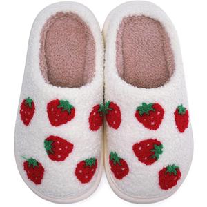 WateLves Women's Pillow Warm Memory Foam Slippers Comfortable Cute House Shoes Lightweight Fuzzy Christmas Slippers (White)
