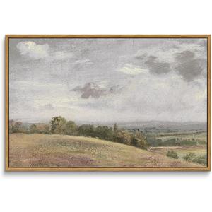 InSimSea Framed Canvas Wall Art Vintage Decor, Large Farmhouse Nature Scenery Clouds Valley Grassland Pictures Prints, Classical Retro Paintings Home Decor for Living Room Bedroom Office, 16"x24"