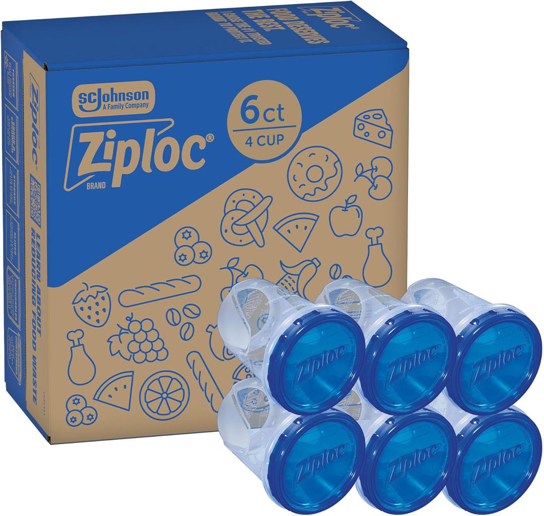 Ziploc Brand Twist n Loc Food Storage Containers, Leak Resistant Design, Medium Round, 6 count