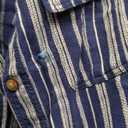 Men's Button-Down Shirt Spring Fall Retro Casual Loose Fit Striped Cotton Office Long Sleeve Top, L