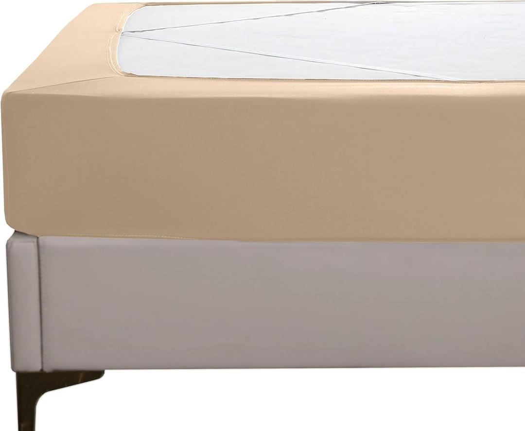 Elegant Comfort Box Spring Cover - Stretchy and Snug Fit Wrap Around 4 Sides Bed Skirt - Jersey Knit, Sleek Alternative for Bed Skirt, Soft and Smooth Fits Box Springs up to 12", King Beige