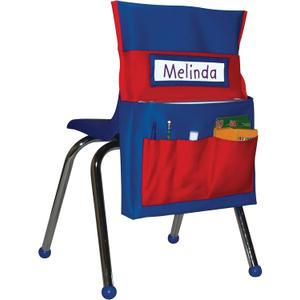Carson Dellosa 15"W x 19"H Blue and Red Chairback Buddy, Desk Chair Back Pocket Organizer for School Supplies With Name Tag, Classroom Organization and Storage