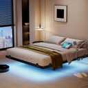 qimamo Floating Queen Bed Frame, 14 Inch Metal Platform Bed with Smart LED Lights & Charging Station, Easy Assembly, No Box Spring Needed