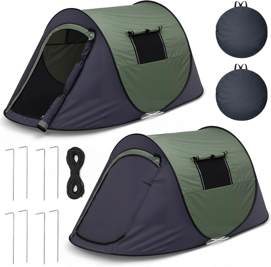 2 Pcs Pop-up Camping Tent, 1 Person Outdoor Camping Tent, Windproof, Easy Setup Portable with Carry Bag for Hiking Backpacking, 92.5"L x 35.4"W x 39.3"Hc