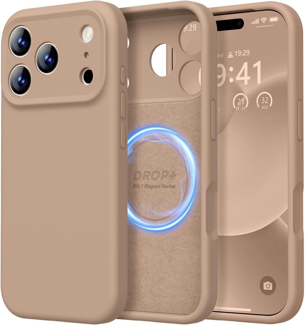 LOVE 3000 Designed for iPhone 17 Pro Max Case, Premium Silicone [Compatible with Magsafe][Soft Anti-Scratch Microfiber Lining] Shockproof Protective Phone Case for Men Women 6.9", Light Brown