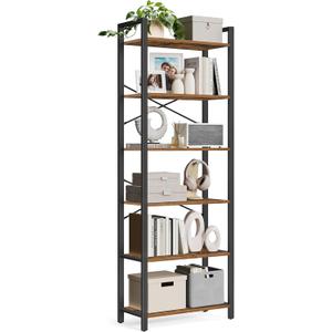 VASAGLE 6-Tier Bookshelf, Bookcase with Steel Frame, Book Shelf for Living Room, Home Office, Study, 11.8 x 26 x 73.2 Inches, Industrial Style, Rustic Brown and Ink Black ULLS062B01