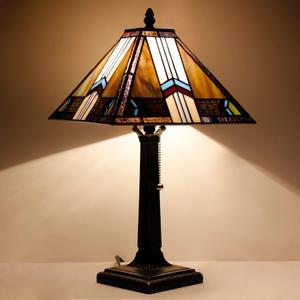 Tiffany Lamp Blue Cloudy Mission Style Stained Glass Table Lamp Desk Reading Light Wide 12 Inch Height 17 Inch with Resin Base Decor Bedroom Living Room