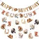 Horse Birthday Decorations,Horse Party Decorations for Girls,Cowgirl Hanging Swirls,Happy Birthday Banners, Western Party Supplies Women