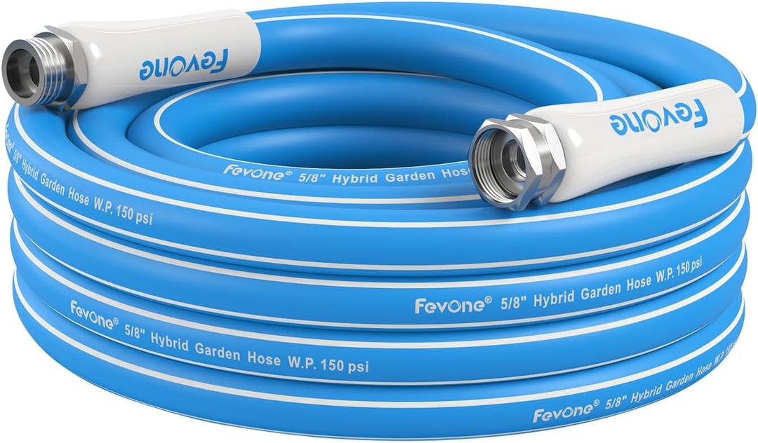 Fevone 25ft Heavy Duty Garden Hose, Water Hose 5/8" ID, 600 PSI, Hybrid Polymer, Kink-Resistant, Flexible, 3/4" GHT Aluminum Fittings, Drinking Water Safe
