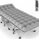 ZENPETIO 28In Folding Camping Cot for Adult, Portable Sleeping Cot with Mattress, Outdoor Heavy Duty Cot Bed for Camp with Carry Bag for Home, Office, Camp, Travel, Vacation(Max Loading 500lbs) (Gray Cot + Gray Pad)