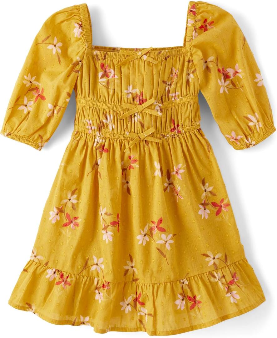 Gymboree Girls and Toddler Short Sleeve Tiered Dresses (5T, Gold Leaf)