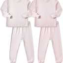 HAPIU Rayon from Bamboo kids Pajamas Set, Pjs Girls Boys (10 Years, Beige & Baby Pink)