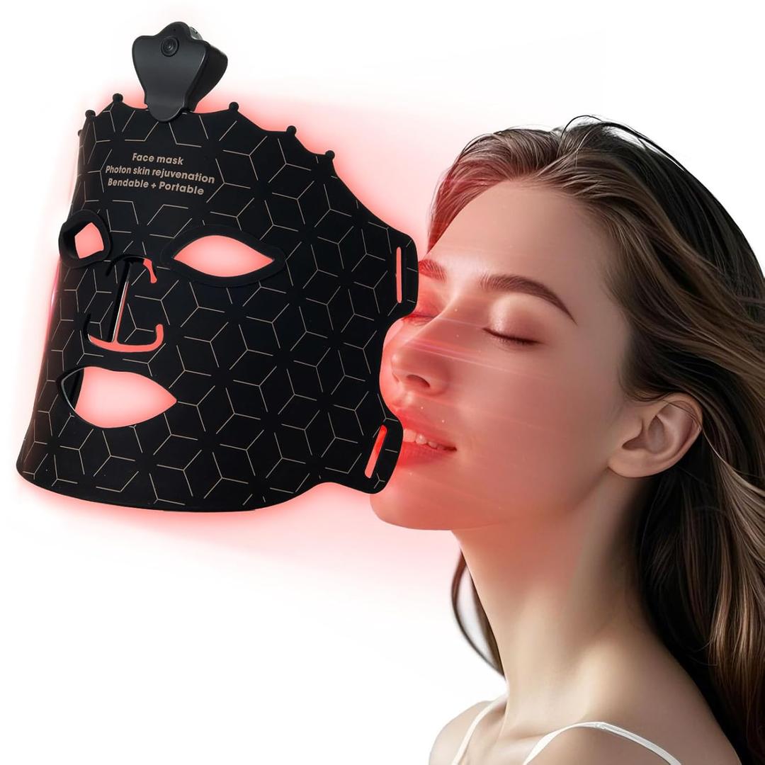 SUERBEATY Red Light Mask, 7 Colors Red Light Mask for Face, Cordless, Soft Flexible, Portable & Lightweight for Home & Travel, Rechargeable Facial Masks for Women & Men (Black)