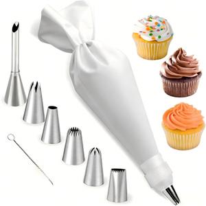 Reusable Cotton Piping Bags and Tips Set- 9pcs Frosting Piping Kit Cupcakes, Cookies Durable Cotton Exterior, Easy to Clean, Eco-Friendly Baking Kit for Home Bakers & Chefs