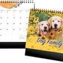 2 x 2026 Desk Calendar & Monthly Planner, Dog Family, Various Dog Breeds and Cute Puppies, Standing Flip, Spiral Binding, Stand-Up Tent,14 Sheets, 8"x 7.9"