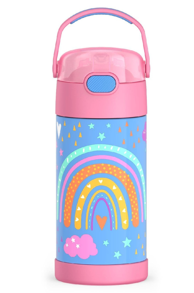 THERMOS FUNTAINER Water Bottle with Straw - 12 Ounce - Kids Stainless Steel Vacuum Insulated Water Bottle with Lid, Rainbow Dreams