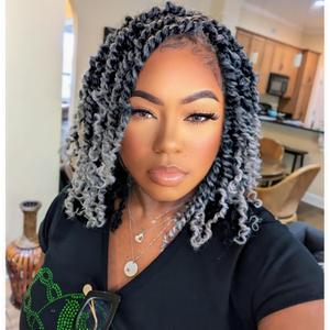 Pre-twisted Passion Twist Hair 10 Inch 8 packs Short Passion Twist Crochet Hair Pre-looped Crochet Braids for Women Gray Passion Twists Synthetic Curly Crochet Hair Extensions 1B/Gray