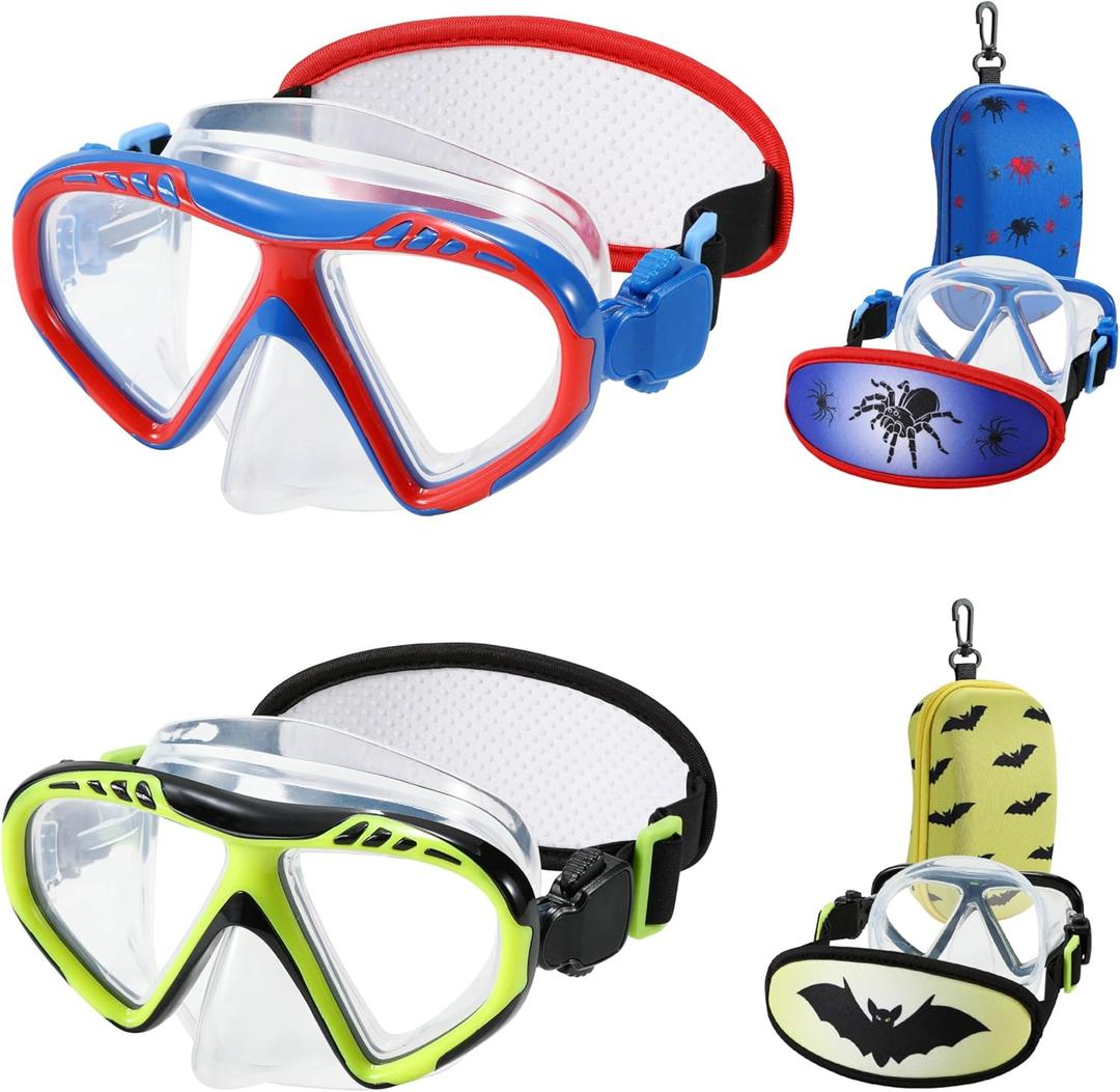 Toddler Goggles Nose Cover, Kid Goggles Fabric Strap, Swimming Goggles Kids 3-6 (Pack of 2 - Spider & Bat)