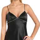 Radiant Satin Mini Dress W/Rhinestone Trim & Spaghetti Straps - Juniors' (Black, M)