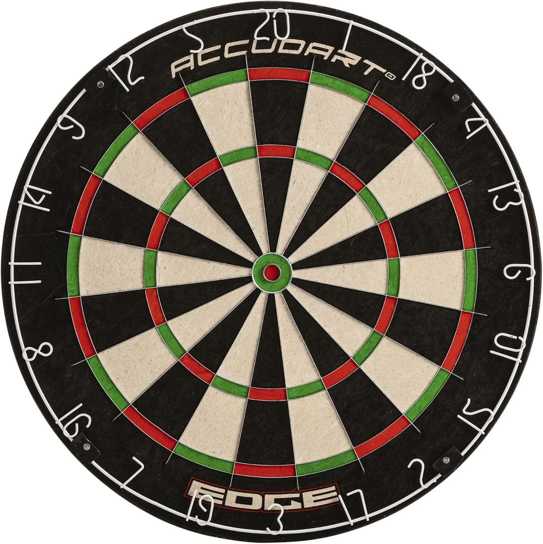 Accudart Edge Bristle Dartboard Premium Brazilian Sisal, RazorThin Spider, Rotating Metal Number Ring, Increased Playing Area, Super Thin Bullseye Ideal for SteelTip Darts