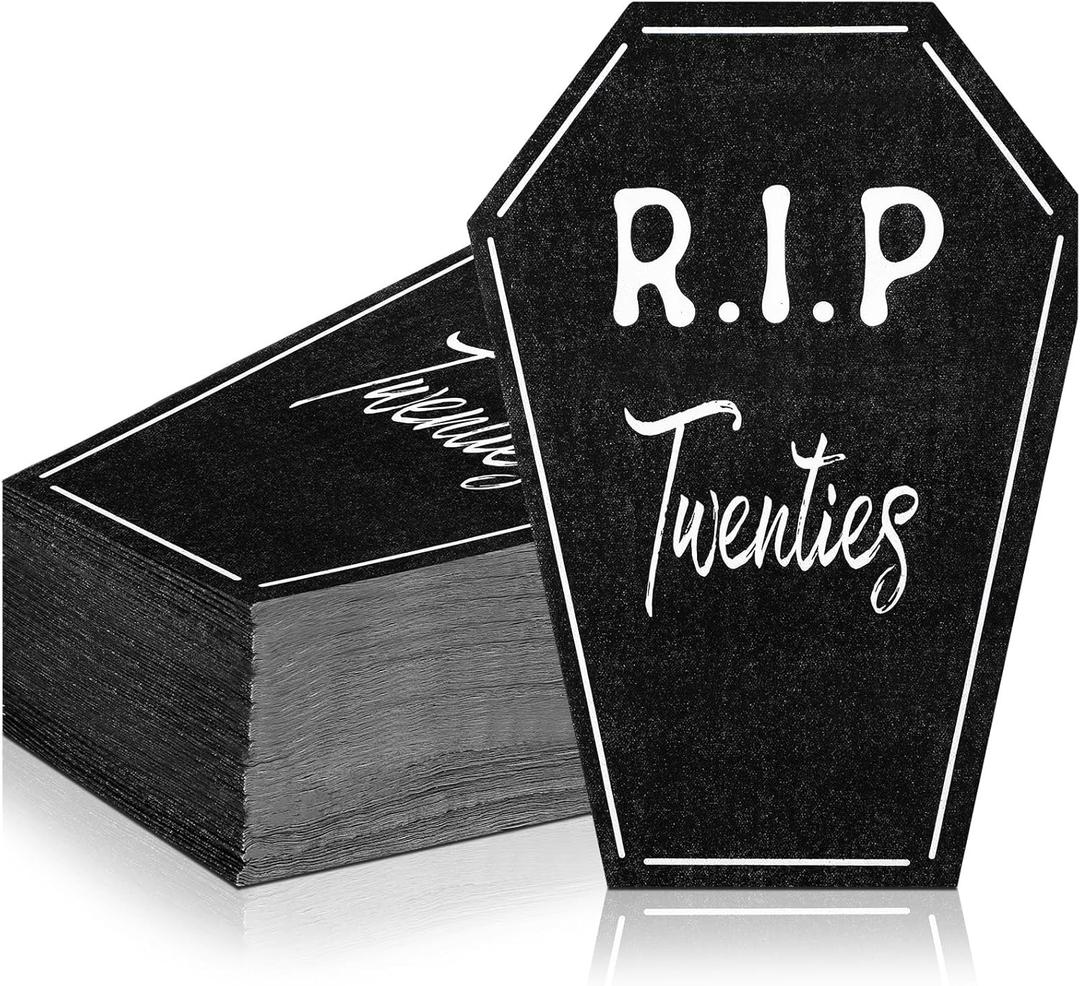 100 Pcs Death to My Twenties Cocktail Napkins 30th Birthday Party Supplies Paper Rip to My 20s Birthday Decorations Tombstones Disposable Napkins Gravestone Hand Paper Towels for Women Men