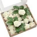Ling's moment Artificial Wedding Flowers 1.5" Rose Buds and 2" Petite Roses 25pcs Ivory w/Stem for DIY Wedding Boutonniere Wrist Corsages Bouquets Centerpieces Arrangements