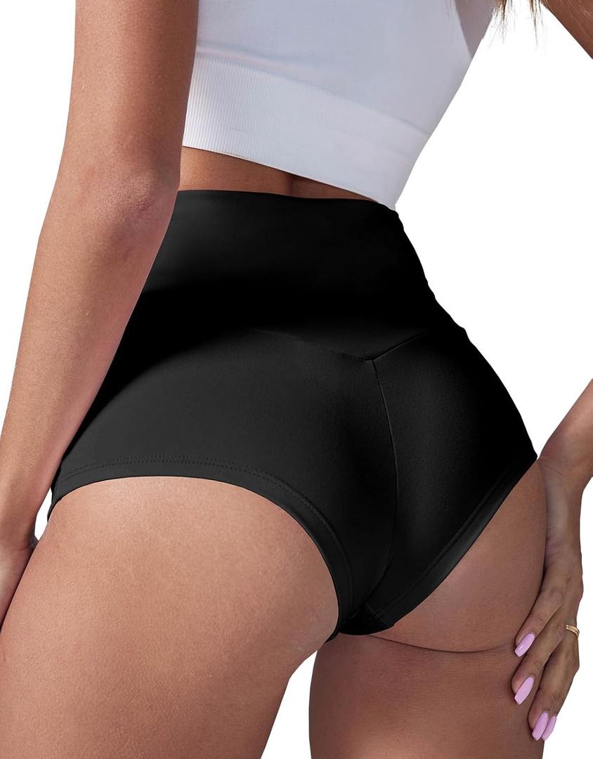 BZB Women's High Waist Yoga Shorts Gym Workout Booty Dance Hot Pants Athletic Butt Lifting Sports Leggings (Medium, Black)