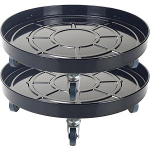16 Inch Heavy Duty Plant Stand on Wheels, Round Plant Caddy with Wheels for Indoor & Outdoor Use, Metal Rolling Tray for Potted and Small Furniture (Black 2 Pcs)