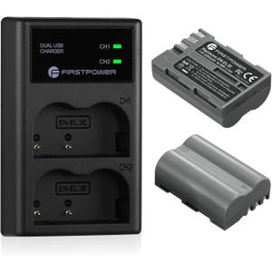 FirstPower EN-EL3e Battery 2-Pack 2200mAh and Dual USB Charger Compatible with Nikon D50, D70, D70s, D80, D90, D100, D200, D300, D300S, D700 Digital SLR Cameras