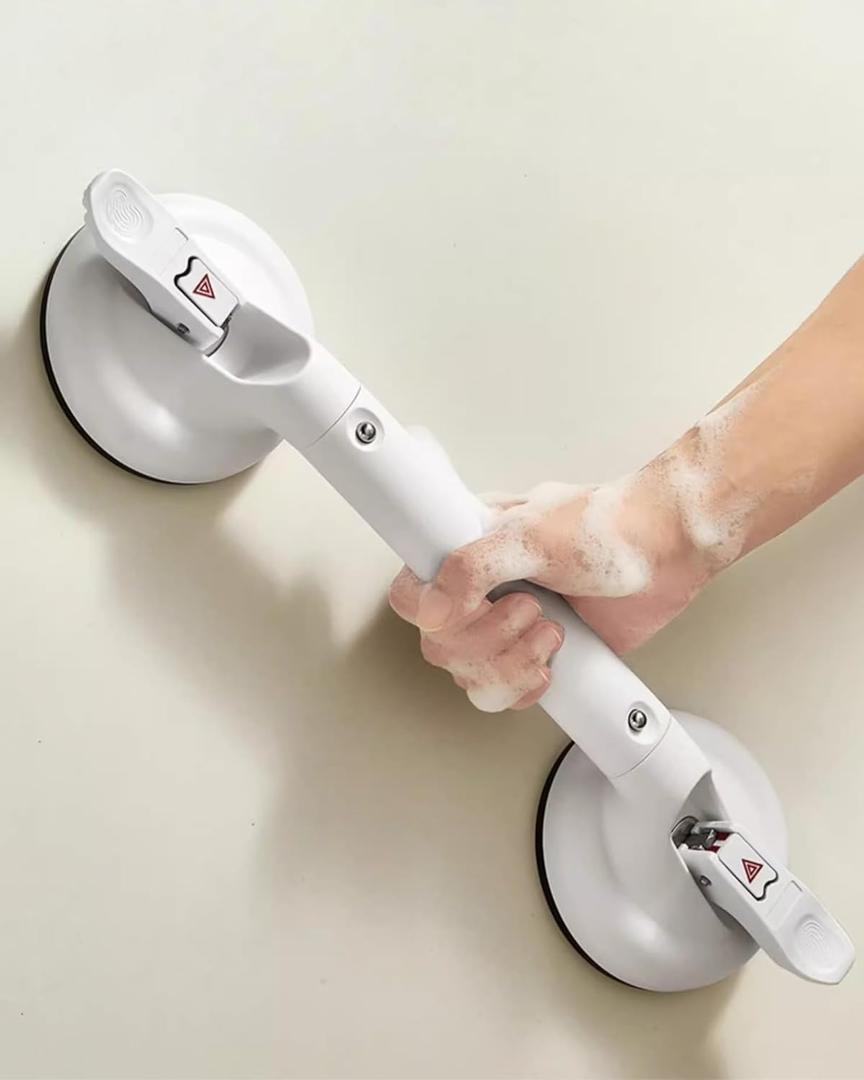 Heavy Duty Grab Bars for Bathtubs and Showers, 300-pound Weight Capacity, 17in Suction Shower Grab Bars for Seniors, No Drilling Waterproof(White)