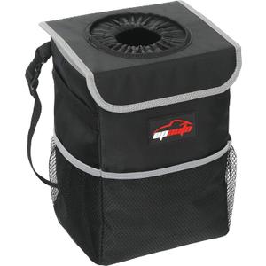 EPAuto Waterproof Car Trash Can with Lid and Storage Pockets, 2.5 Gallon, Black