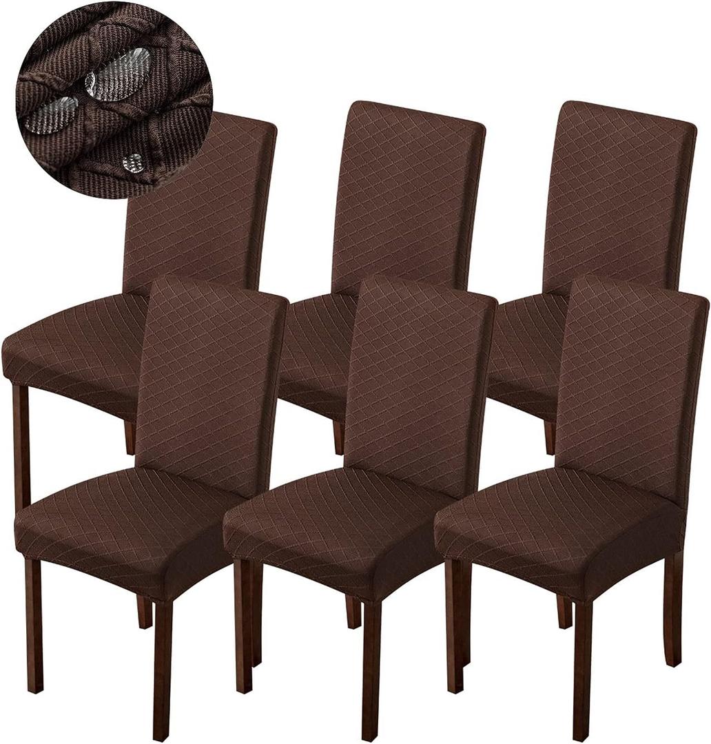Genina Waterproof Chair Covers for Dining Room Dining Chair Covers Kitchen Parsons Chair Covers (Chocolate, 6 PCS)