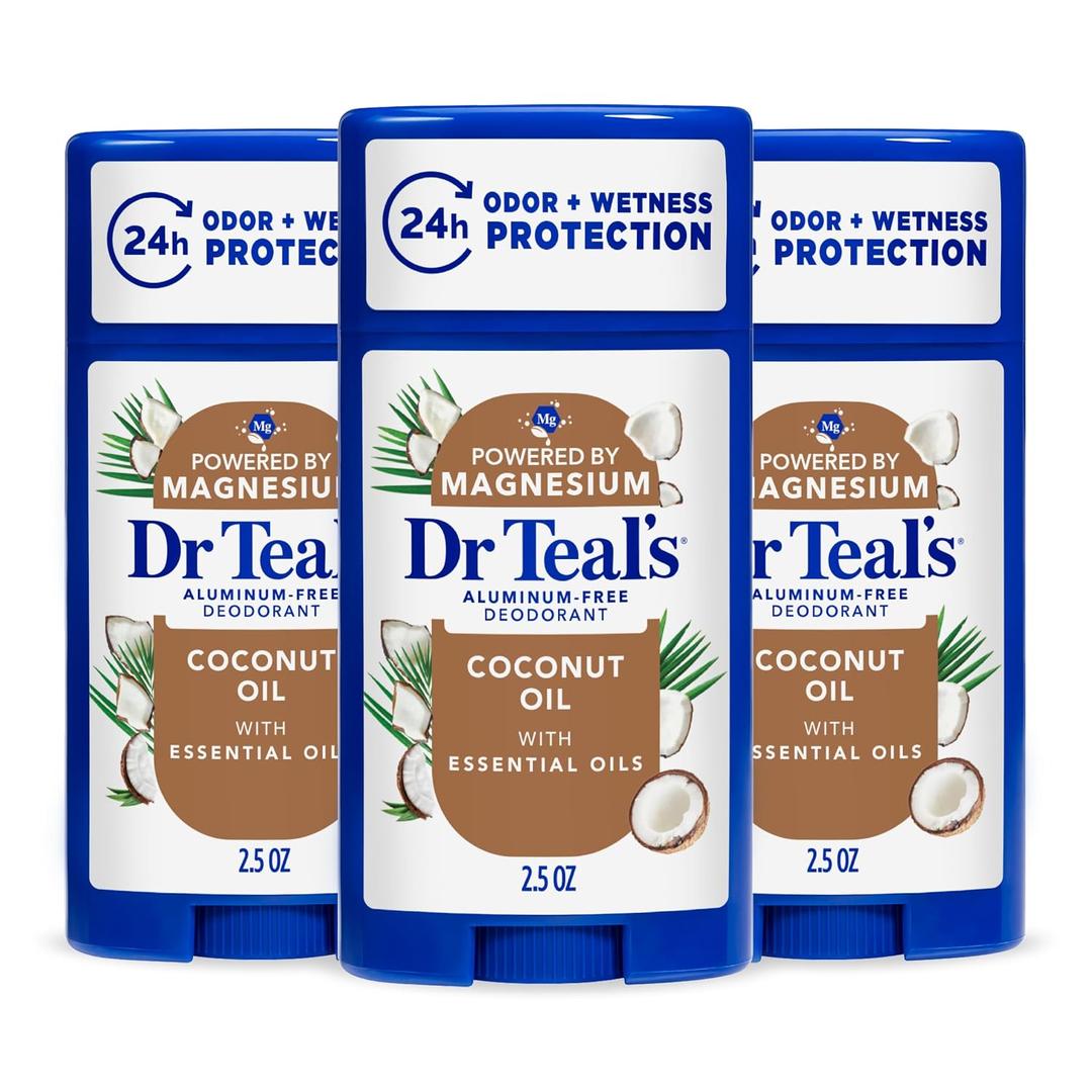 Dr Teal's Aluminum-Free Deodorant, Coconut Oil with Essential Oils, 2.5 oz (Pack of 3)