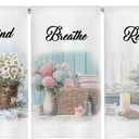Farmhouse Floral Bathroom Hand Towels, Daisy Hydrangea Flower Relax Breathe Unwind Decorative Hand Towels for Bathroom Gym Spa Yoga Room Decor, 16x24 Inches Set of 3