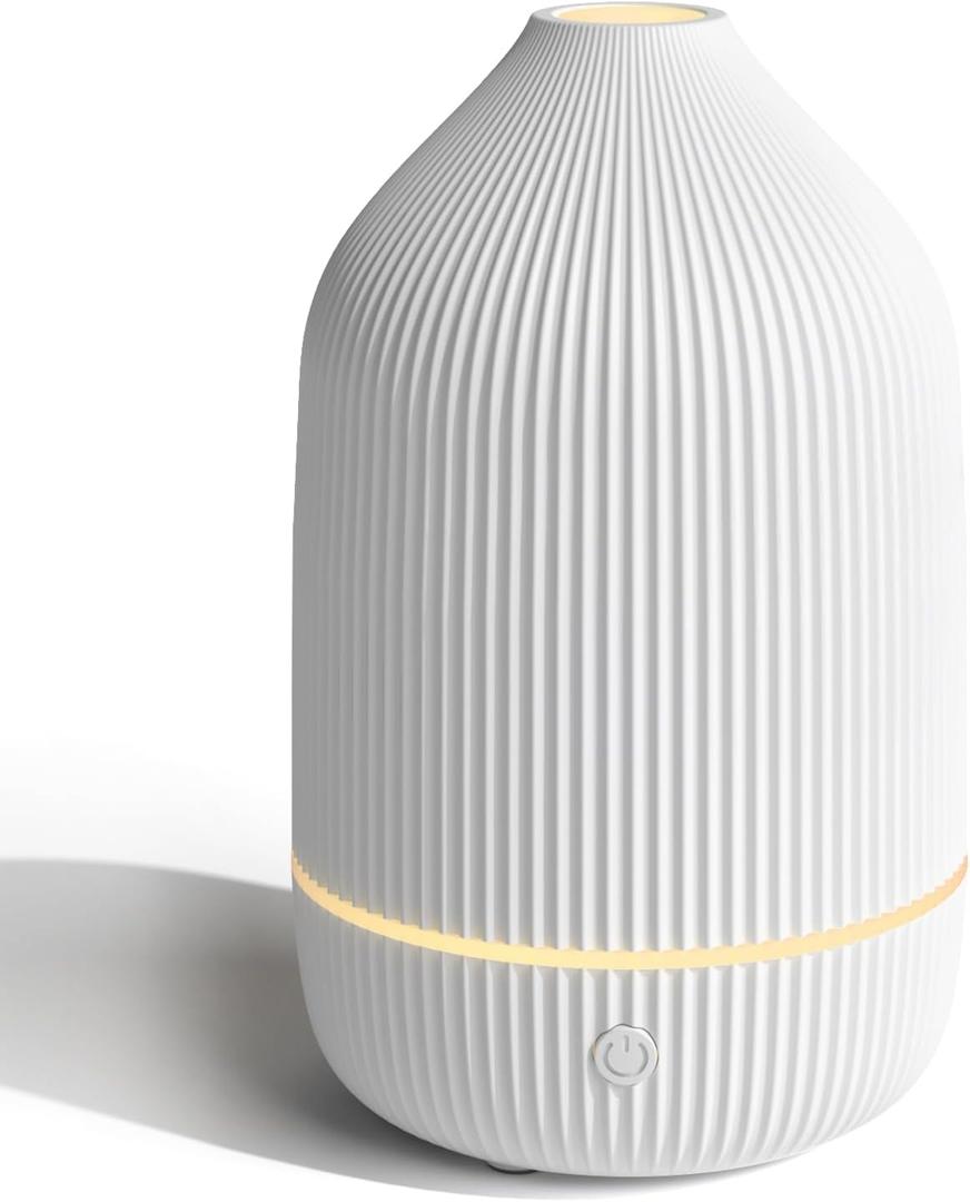 Essential Oil Diffuser, 100ml Aromatherapy Diffuser, Mini Ultrasonic Diffuser for Essential Oil, Home, Office, Cool Mist Humidifier with 7 Led Light, Auto Shut-Off, White