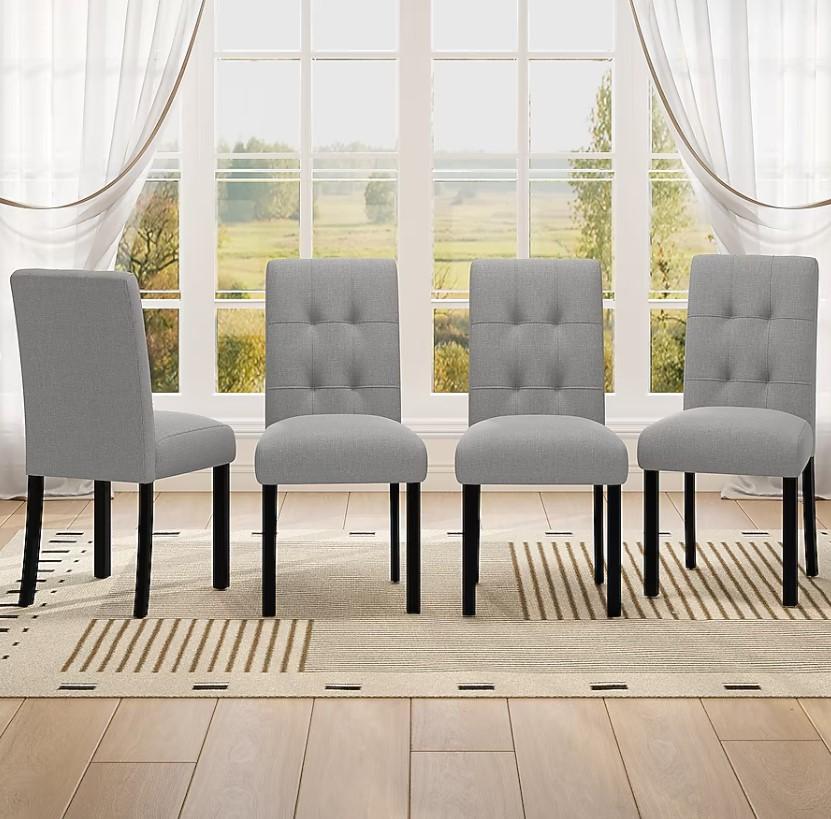 ModernLuxe Assembly Required 4 Piece Modern Tufted Dining Chair Rustic Linen Upholstered with Black Rubber Wood Legs Upholstered Accent Chair for Kitchen Dining Room Bedroom Gray