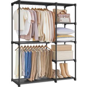 SONGMICS Portable Closet, Freestanding Closet Organizer, Clothes Rack with Shelves, Hanging Rods, Storage Organizer, for Cloakroom, Bedroom, 44.1 x 16.9 x 65 Inches, Black URYG24BK